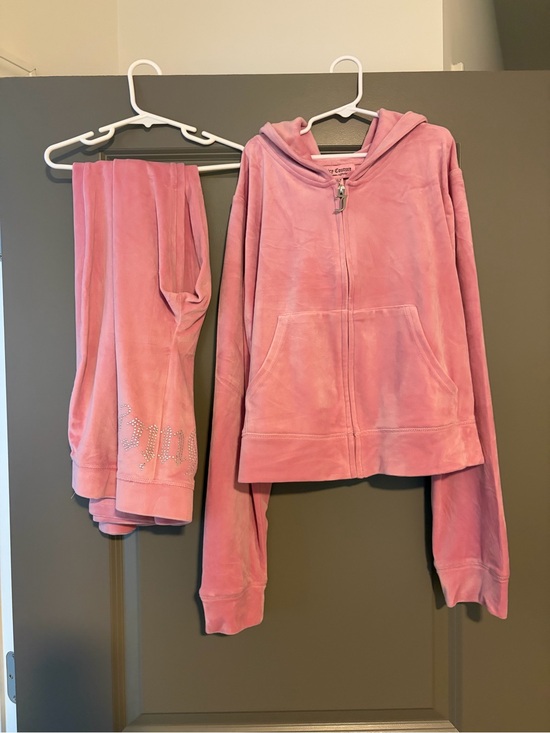 Juicy Couture Pants - Juicy Couture Pink Velour Hoodie Set with Rhinestone Detail